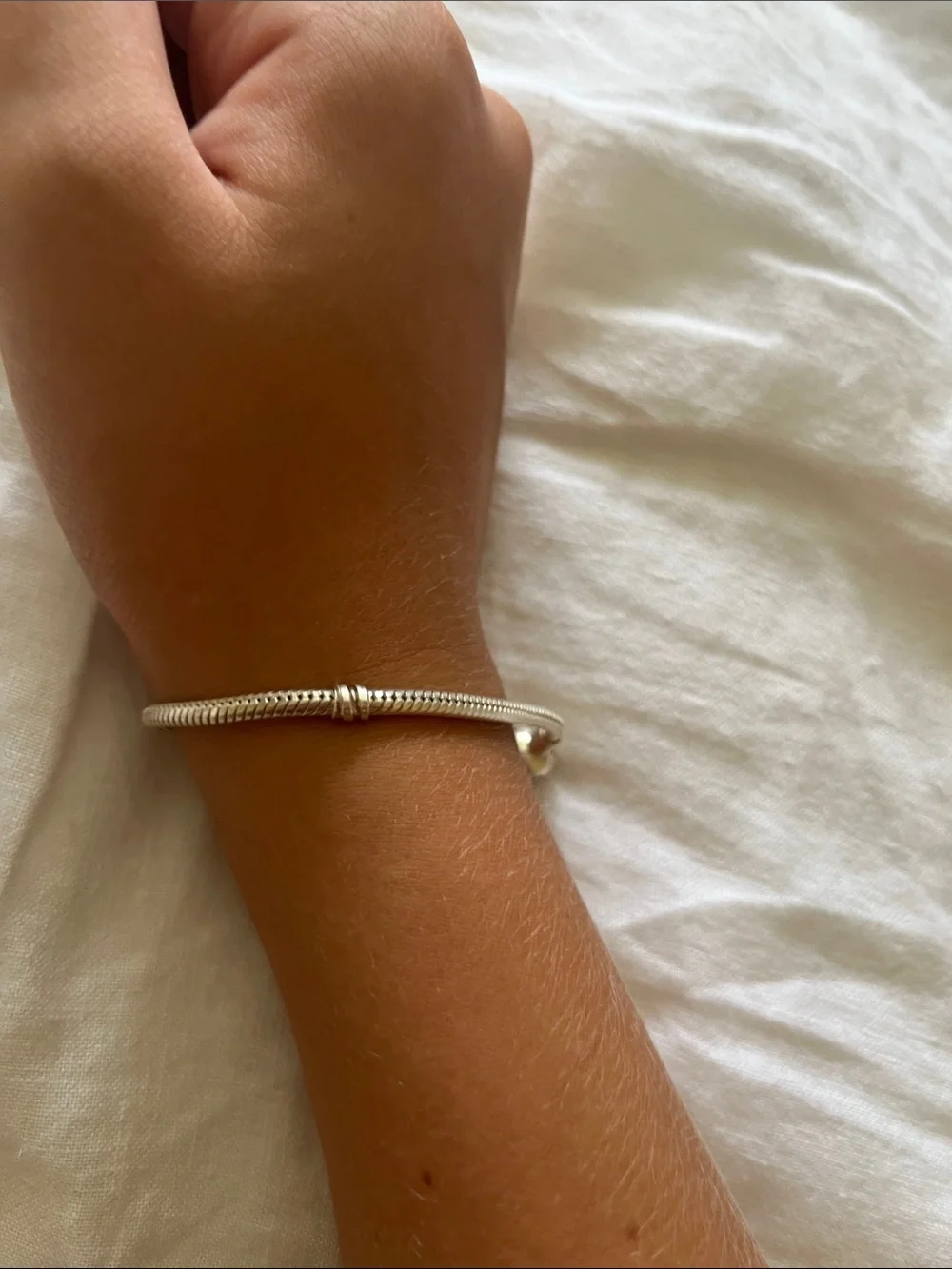 Pandora Silver Snake Chain Bracelet with Branded Barrel Clasp - Silver